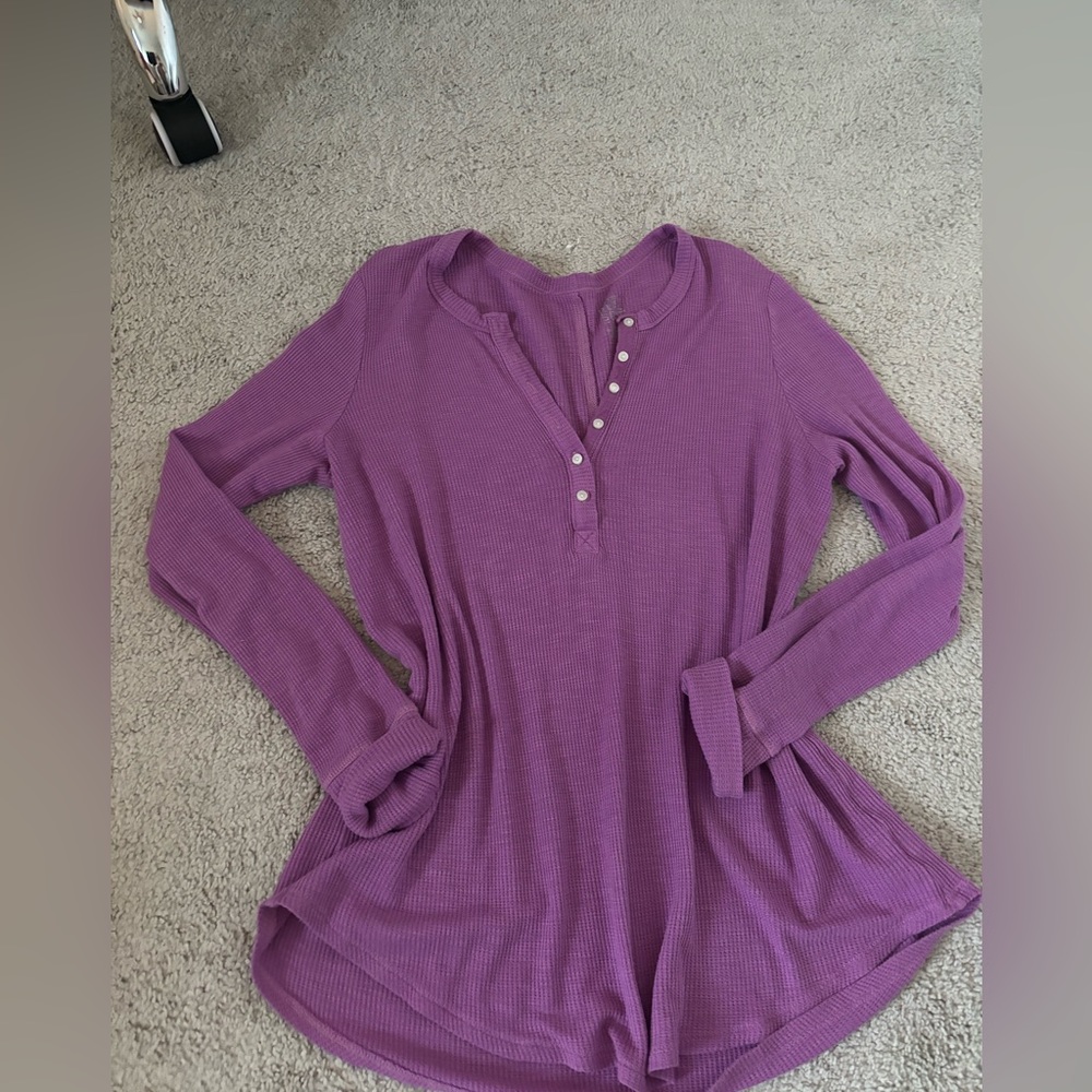 purple button up ribbed long sleeve